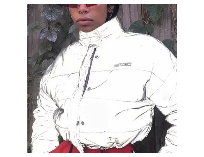 Jocoo Jolee осенний Толстый Пуловер Ночная отражающая куртка женская негабаритная зимняя хлопковая укороченная куртка женская Свободная верхняя одежда на молнии