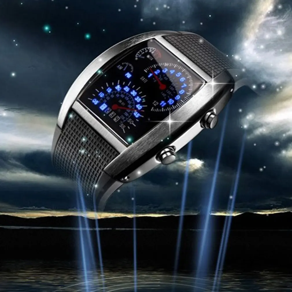 Unisex Car Speed Meter Dial LED Wrist Watch Flash LED Sports RPM Blue White Men Gift 4