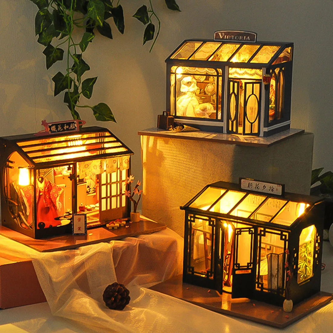 6 Стиль Дети DIY творческий ручной работы деревянная кабина сборки модель здания Кукольный дом игрушка набор со светом Рождественский подарок на день рождения