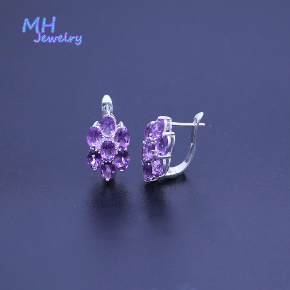 

Женские серьги из серебра 925 пробы, с натуральным фиолетовым аметистом, 4 Х6 мм
