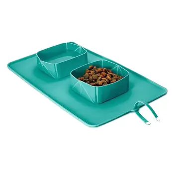 

Folding Double Bowls Set Silicone anti-skid Pet Bowl Cat Dog Pet Supplies