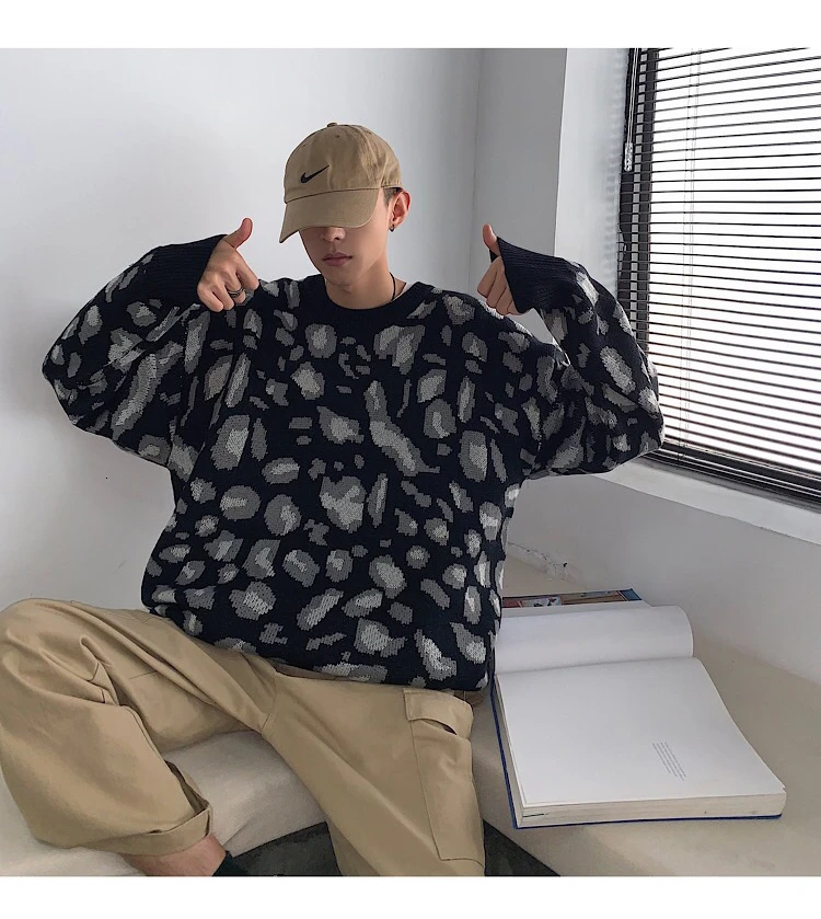 Winter Men's In Warm Cashmere Clothes Coats Camouflage Woolen Sweaters Round Neck Pullover Casual Male Knitting Size M-2XL