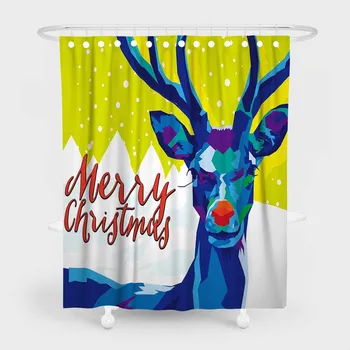 

Merry Christmas Theme Elk Cartoon Print Home Bath Curtains Custom Snowflake Waterproof Shower Curtains with Hooks 180x200cm