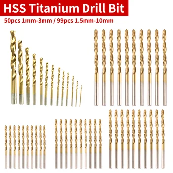 

Titanium HSS Drill Bits 99pcs/50pcs Coated Stainless Steel HSS High Speed Drill Bit Set For Electrical Drill 1.5mm-10mm /1mm-3mm