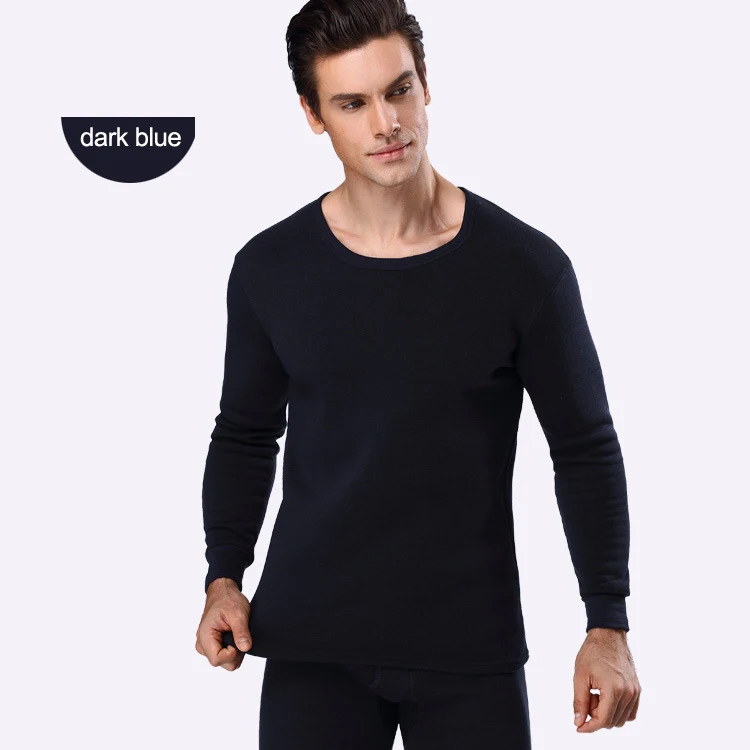 Men Winter Plus Size Thickened Cotton Thermal Underwear Set With Plush Solid Round Collar Undercoat Warm Undershirts best long underwear Long Johns