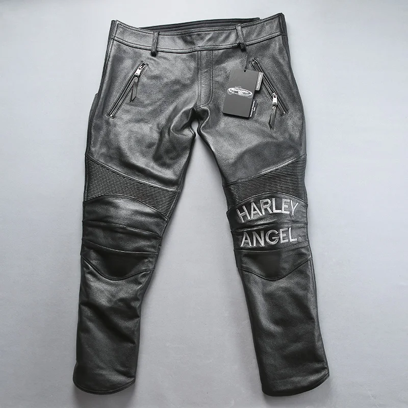 70% OFF 97121 genuine cow leather motorcycle rider pants vintage stylish cowhide adjustable leather trousers