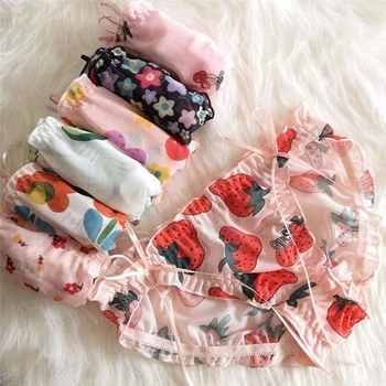 

Korean Fruit Seamless Panties Women Sexy Underwear Cute Ruffle Bows Briefs Girls Lingerie Lacing Up Thongs