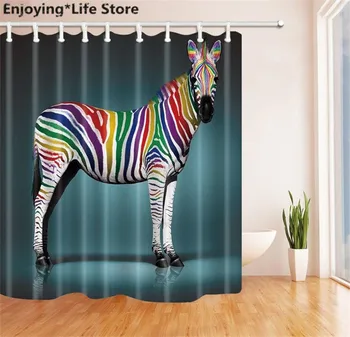 

Color Zebra Shower Curtain Waterproof Fabric Shower Curtain Bathroom Decoration 72inch x72inch with 12 Hooks