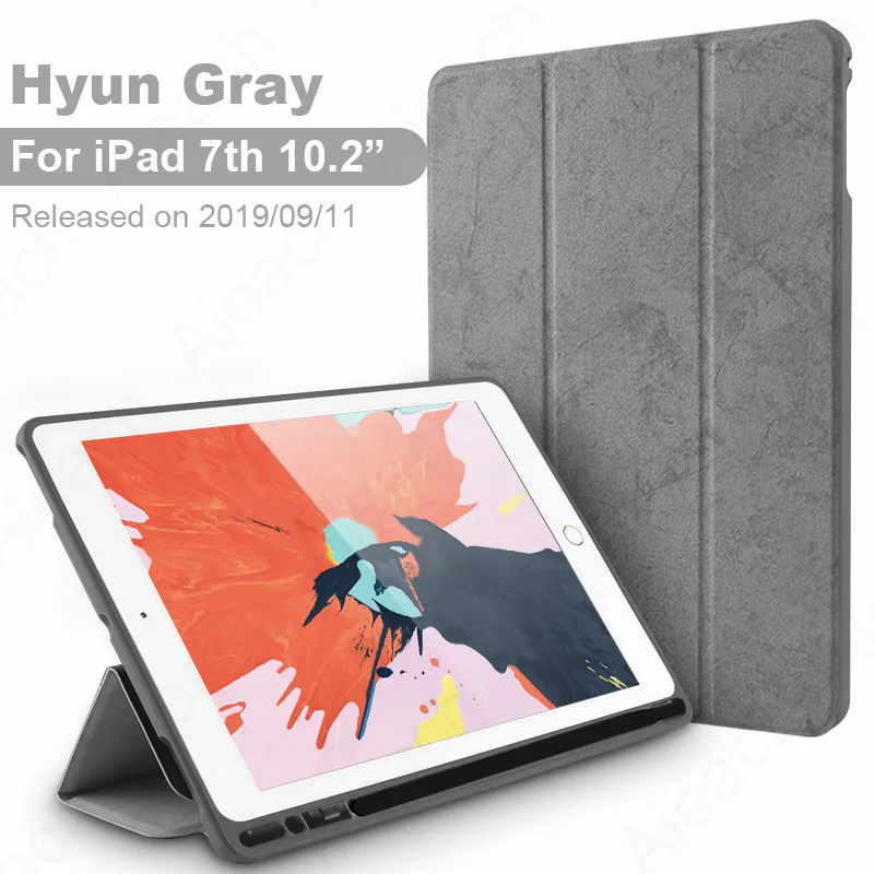 Hyun Gray Для iPad 7th 10," Чехол с карандашом держатель ткань Текстура Кожа Мягкий силиконовый чехол для iPad 10,2 чехол Автоматический Режим сна/пробуждения - Цвет: Hyun Gray