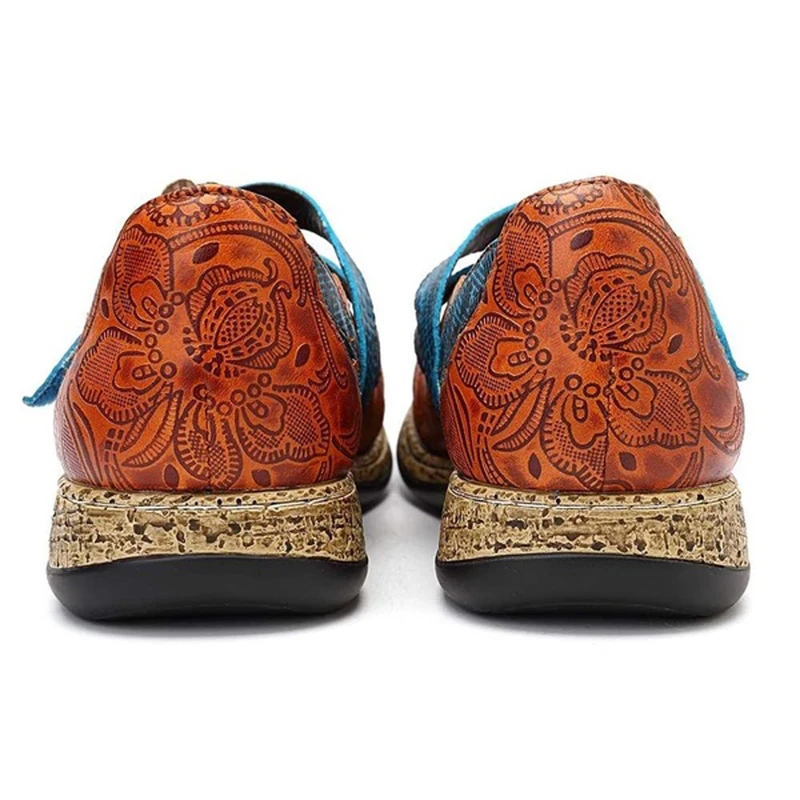 Women Vintage Flower Leather Platform Shoes