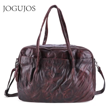 

JOGUJOS Genuine Leather Men's WomenTravel Bag Vintage Cowhide Large Weekend Duffel Bag Unisex Luggage Shoulder Bag Handbags