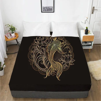 

Fitted Sheets Mattress Cover With Elastic Band Bedsheet Bed Sheet Linens 90x200 160x200 200x220 Size 3D Printed Black carp