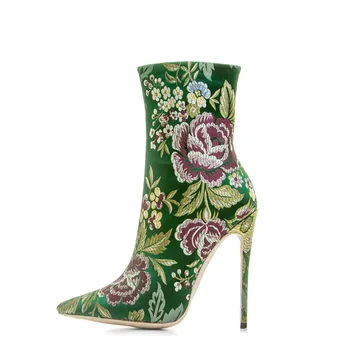 

YECHNE Woman Borduur Chelsea Laarzen Mode Sexy 12 CM High heels Blue Green Plus Size 33-43 Herfst Winter Laarzen