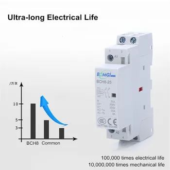 

Household AC Modular Contactor 2NO 2NC and 1NO 1NCBCH8 2P 25A Contactor 220V/230V 50/60HZ Din rail