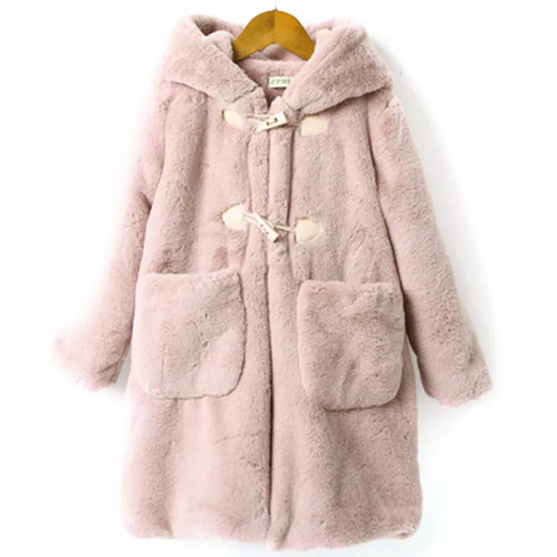 lower price 2019 Baby Teenage Winter Cartoon Thick Children Parka Kids Girls Faux Fur Fleece Ear Hooded Coats d