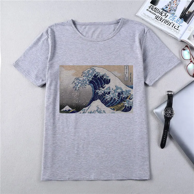Ван Гог футболка искусство масляной живописи решетки печати милый топ Женская футболка Повседневная Harajuku Vogue футболка Camisetas Mujer Женская