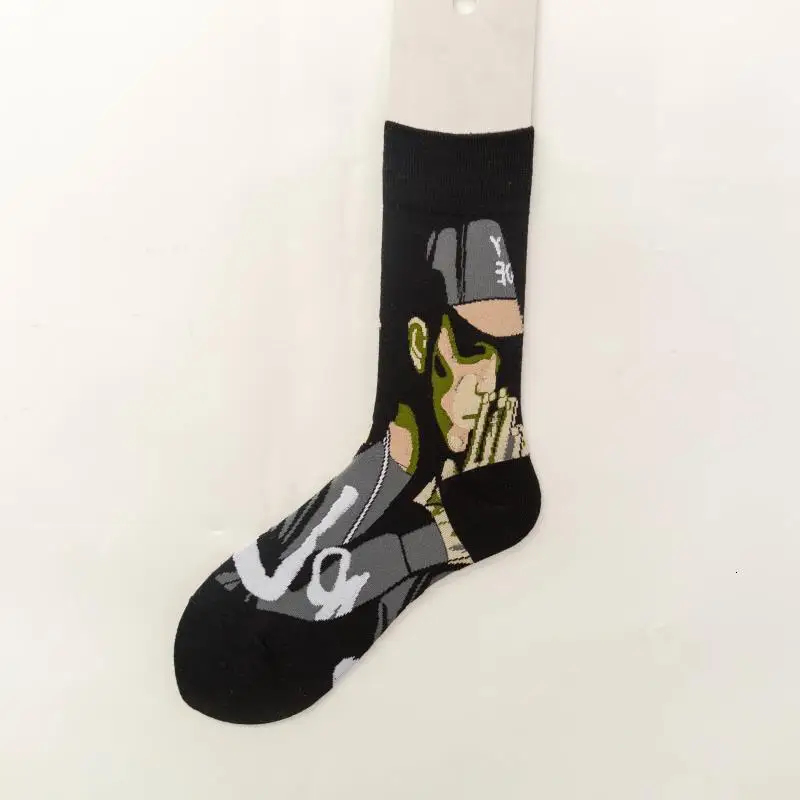 Мужские персональные модные Счастливые Носки с рисунком, зимние носки унисекс из чесаного хлопка, Повседневные носки для скейтборда, уличная одежда, теплые носки - Цвет: Black Sunglasses