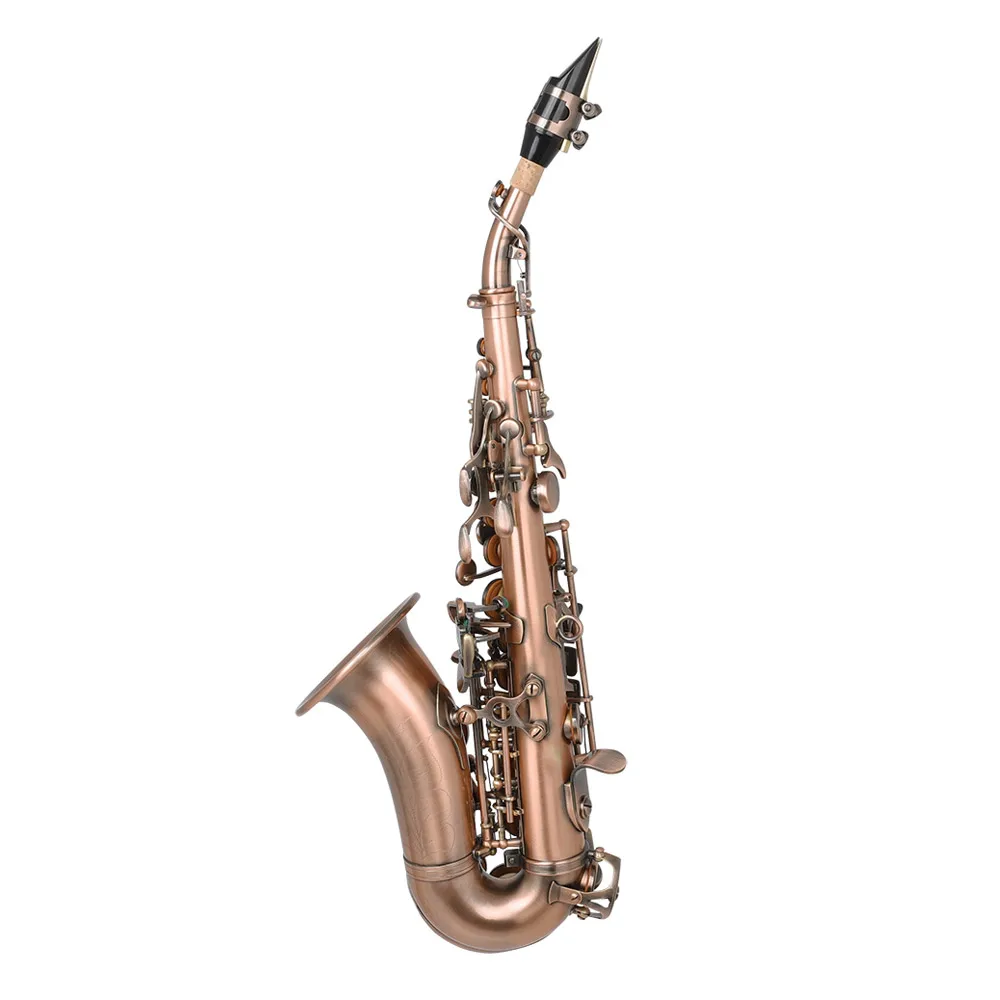 Red Antique Soprano Saxophone Bb Key Woodwind Instrument with Case Sax Stand Reed Gloves Cleaning Cloth Brush Sax Strap Brush