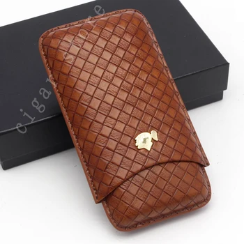 

COHIBA Cigar Humidor Case Woven Pattern 3 Tube Humidor Box Leather Portable Cigar Accessories with Gift Box