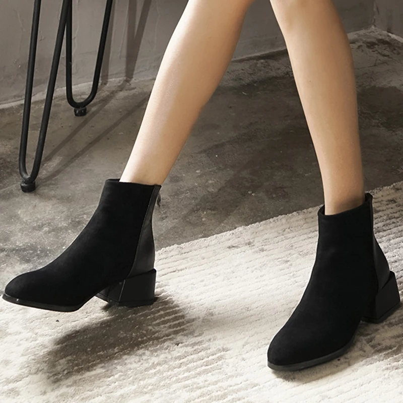 

Mid-waist calf leather boots Spring women's boots Women's party Western fashion boots size 34-43