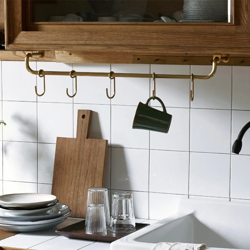 Antique Furniture Hardware Brass Hook, Solid Brass Hanging Towel Cup Rack, Kitchen Accessories