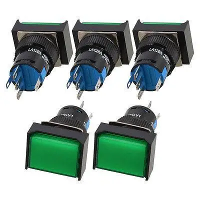 

2 Pcs 5 Pins Green Light Latching Rectangle Push Button Switch DC 12V