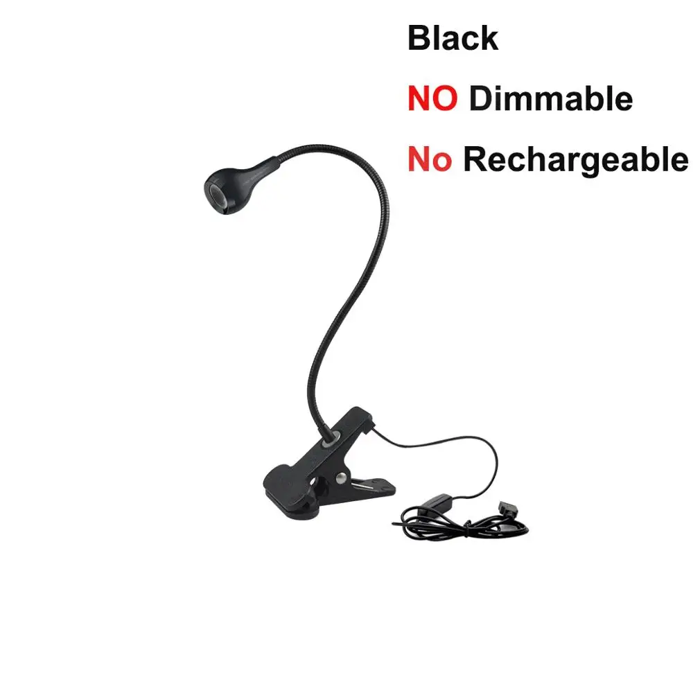 No Dimmer Black Светодиодная лампа для чтения с зажимом USB power прикроватная настольная лампа для ночного сенсора/переключатель настольная лампа для чтения глаз - Испускаемый цвет: No Dimmer Black