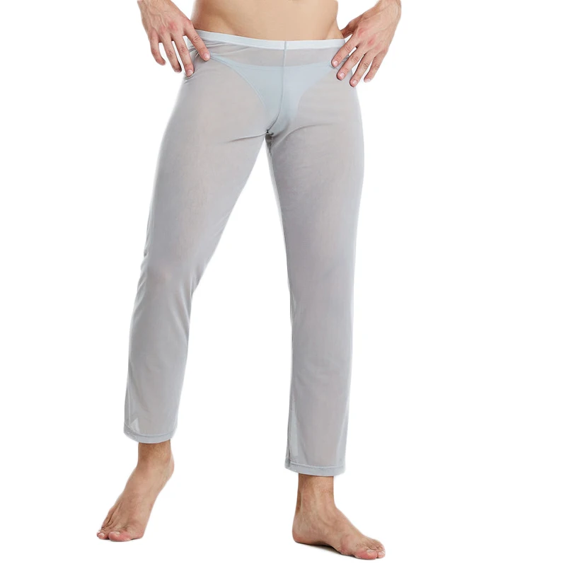 Man Sleep Bottoms Long Pants Sleepwear Sexy Mesh Breathable Slip Mans Men's Casual Trousers Homewear See Through Pajama Pants