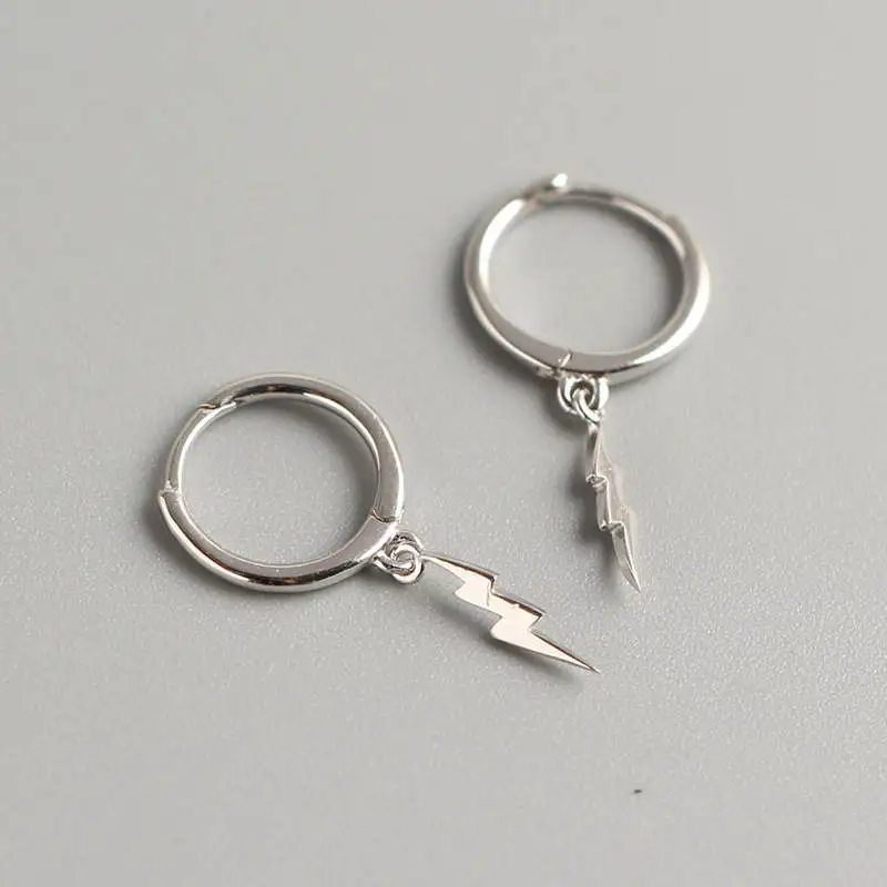 Orecchini A Cerchio Con Ciondolo Fulmine In Argento Sterling 925 – Placcati Oro Bianco, Ipoallergenici