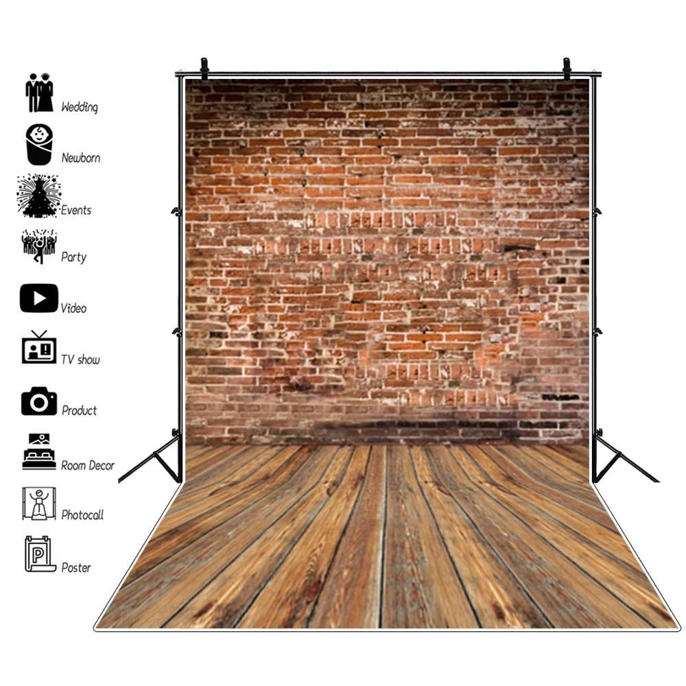Photo Backdrop Grunge White Brick Wall Wooden Floor Photography Backgrounds For Baby Pet Doll Food Portrait