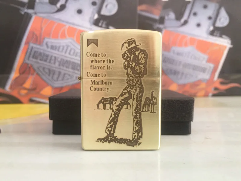 

Free shipping windproof lighters five surface of pure copper etching cowboy