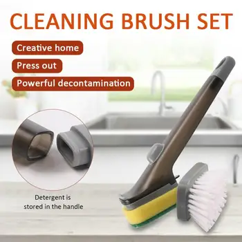 

Double Use Kitchen Cleaning Brush Scrubber Dish Bowl Washing Sponge Automatic Liquid Dispenser Kitchen Pot Cleaner Tools