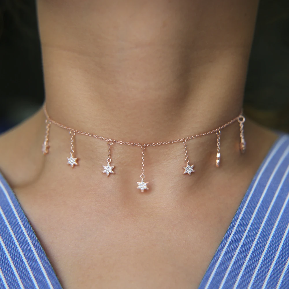 tassel star charm necklace chain 33+7cm sea star summer beach elegant lady women 925 sterling silver necklaces jewelry