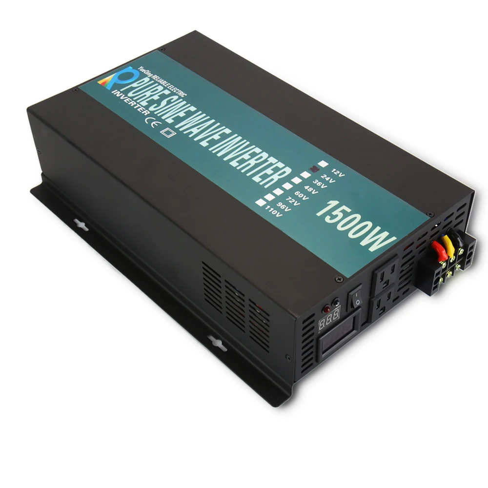 1500W Pure Sine Wave Power Inverter Convert 12V/24V to 120V/220V Remote Control 