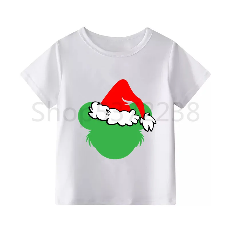 Футболка Grinch с забавным принтом; футболки для мальчиков; детская футболка с короткими рукавами; Детские футболки с принтом; детская белая одежда