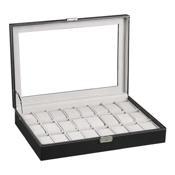 

24 slots luxury fashion men home black color pu leather watch box top quality watch storage box for men Watches 200803-03