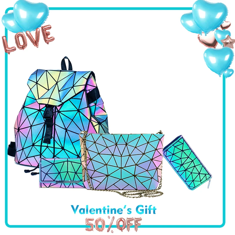 

IDEAS FOR 2020 WOMAN FASHION LUMINOUS GEOMETRIC BACKPACK HOLOGRAM CROSSBODY BAG SET BOSLA SAC A MAIN