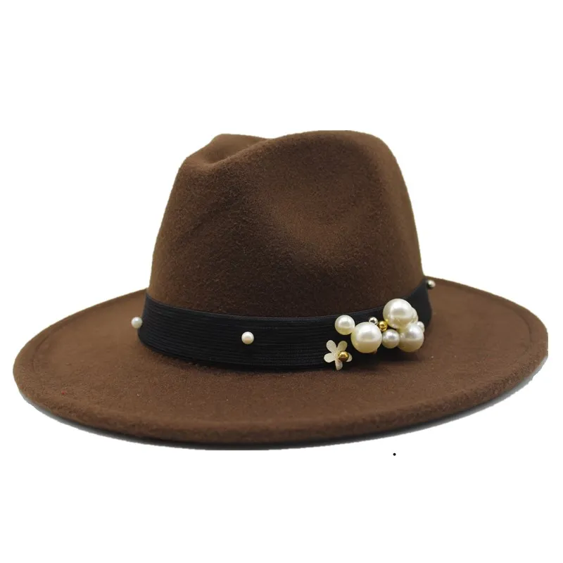 Seioum 14 цветов Женская фетровая шляпа с широкими полями Имитация шерстяная шляпа шляпы в стиле джаз шляпа Классическая фетровая мягкая женская шляпа в форме колпака верхняя шапка - Цвет: Dark coffee