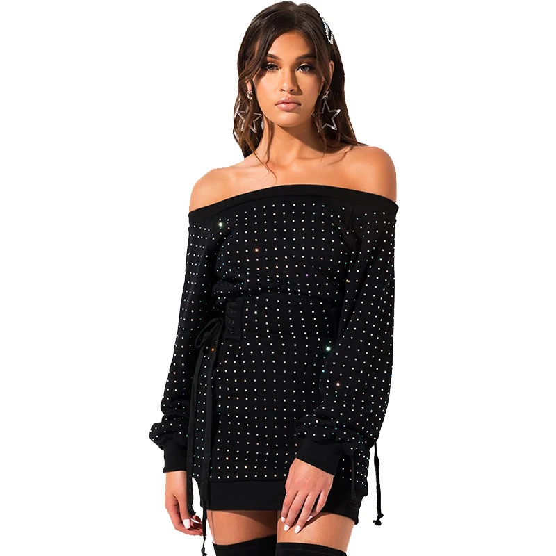 

Echoine Autumn winter women's mini dresses hot drilling sexy bandage dress female casual long sleeve party dress ladies