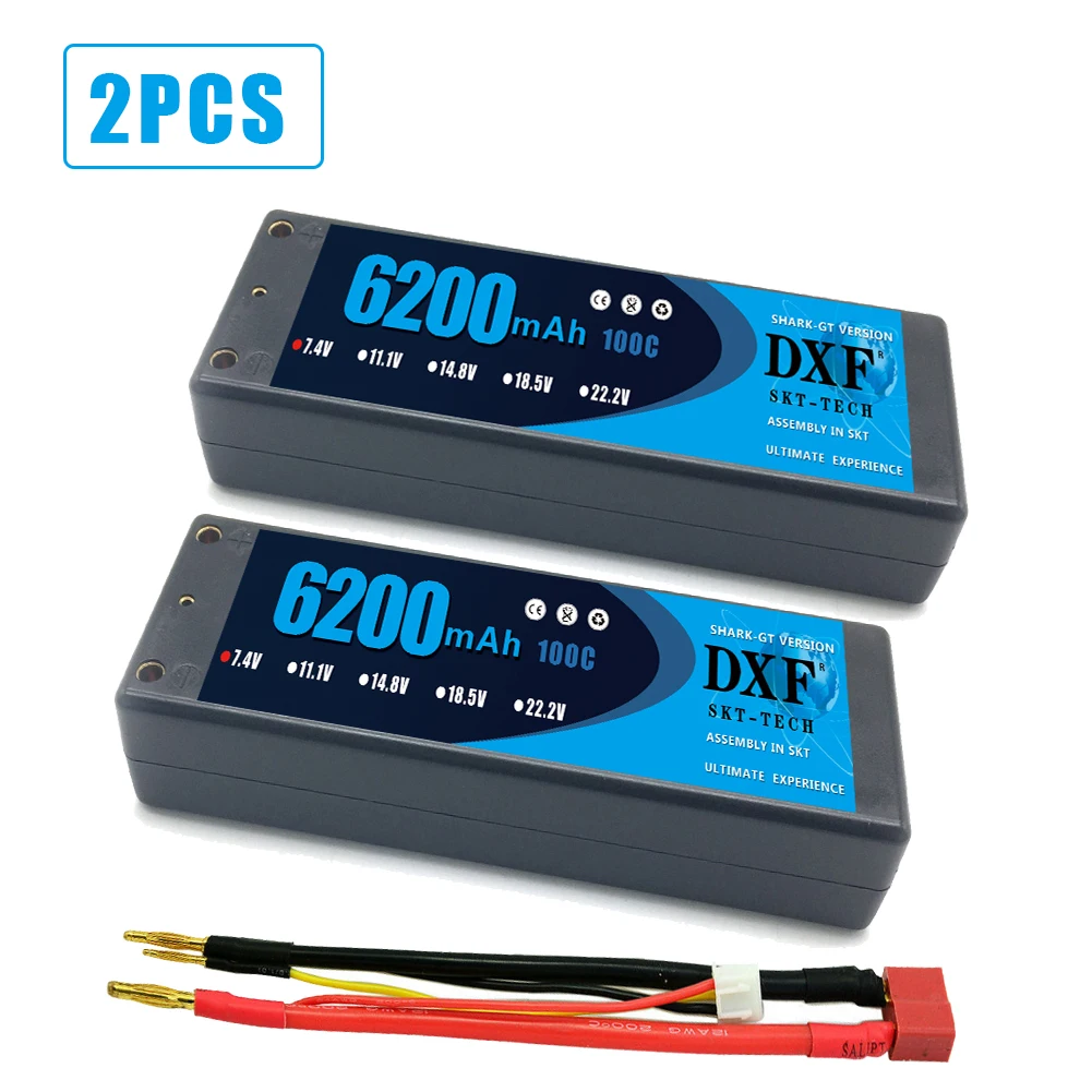 DXF 2 шт.-полимерным аккумулятором RC Lipo 2S 7,4 V 5200 мА/ч, 6200 мА/ч, 6500 мА/ч, 8000 мА/ч, 50C 100C 120C 240C 4,0 мм на колесиках для Слэш 4X4 автомобиля