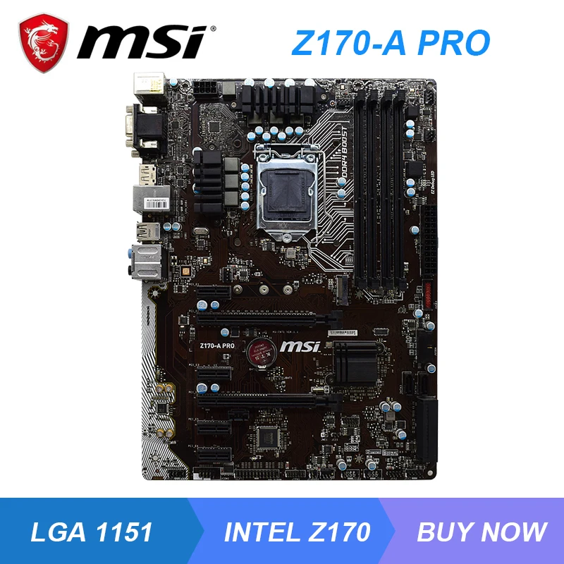 Материнская плата MSI Z170-A PRO Z170 1151 DDR4 64 Гб RAM Intel Core i7 7700K i5 7600K Cpus 3 × 0x16 DVI HDMI SATA3 USB3.1 ATX |