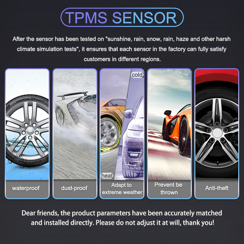 U912 TPMS беспроводная автомобильная система контроля давления в шинах с 4 внешними