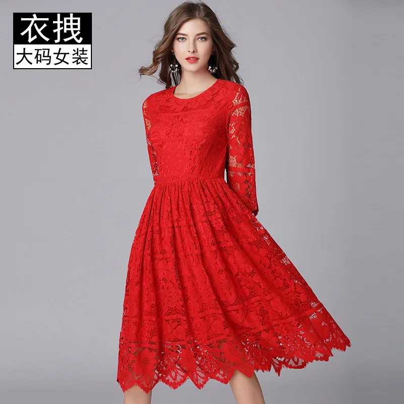 

Red Brand Formal Dress 2020 Spring Clothing New Style Fashion xin niang fu Plus-sized Toast Lace Dress