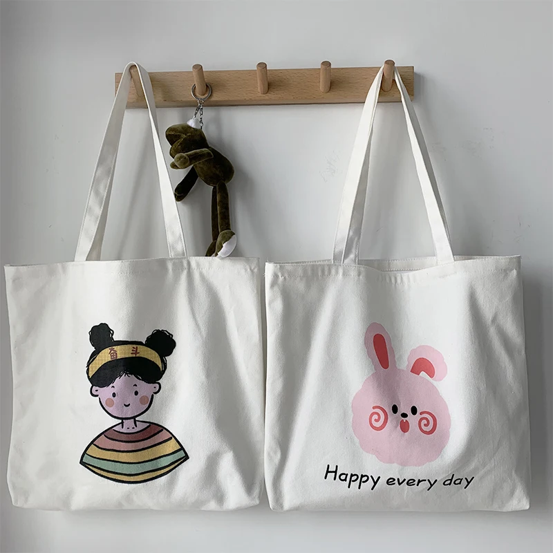 Large capacity canvas bag female shoulder Japanese and Korean students  ladies bag double-sided pattern light women's handbag