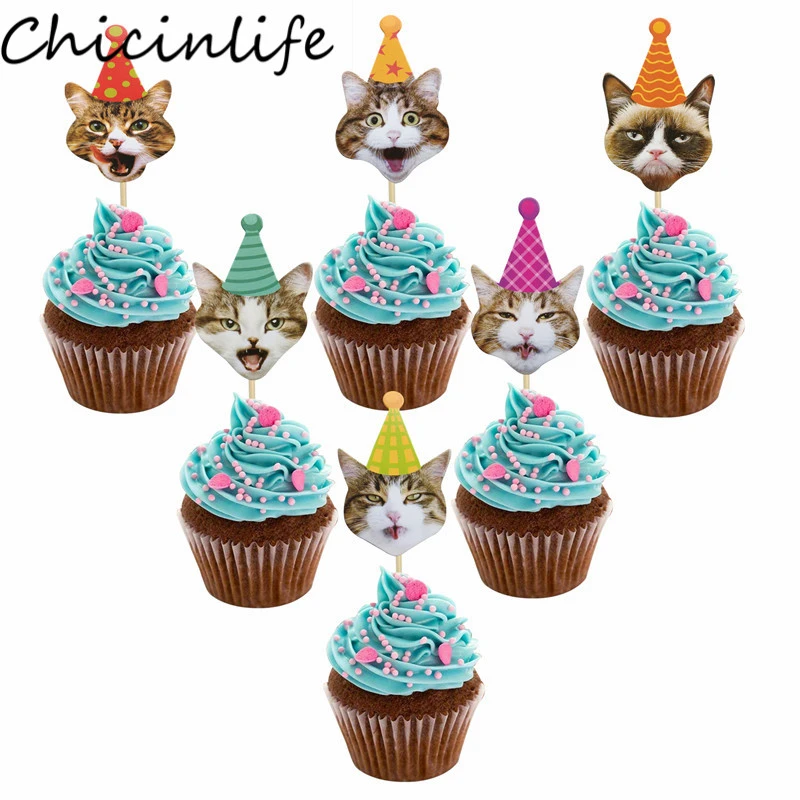 Chicinlife Decoration De Cupcake En Forme De Tete De Chat 24 Pieces Decoration De Fete D Anniversaire Fete Prenatale Sur Le Theme Du Chat Accessoires De Gateau Pour Animaux De Compagnie Aliexpress