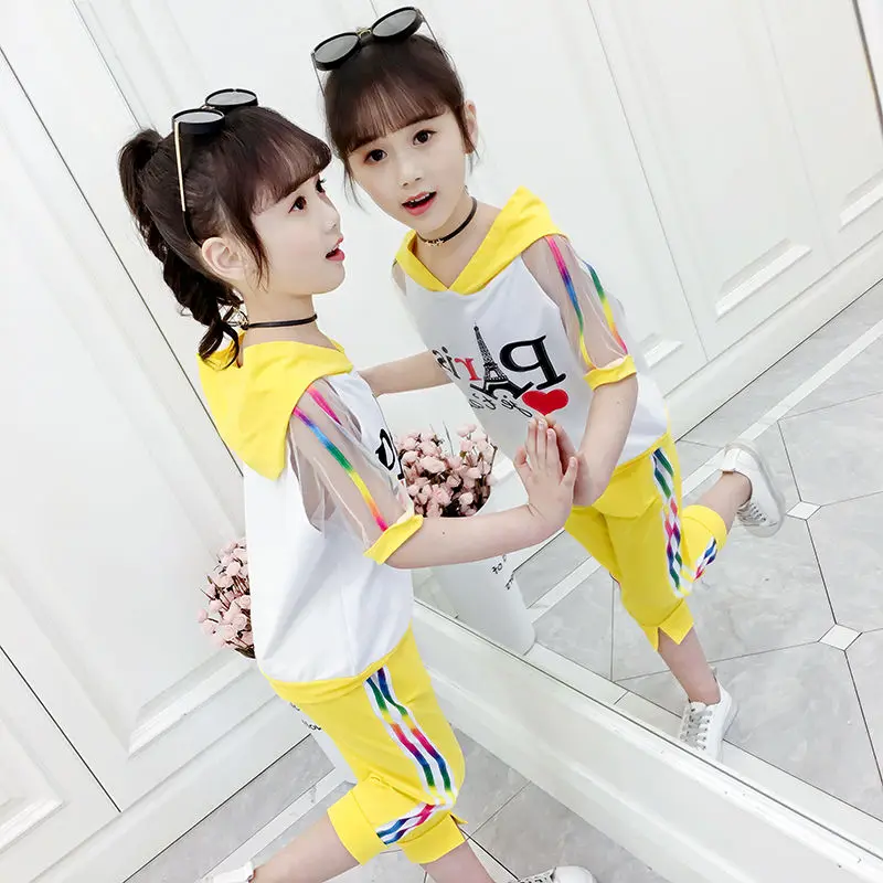 Kids Clothing Set Kids T Shirt Girls Clothing Set Kids Sports Suit Boys Clothing Set Children Sports Suit Kids Sweatshirt Set 4-14T Girls Summer Clothes Set New Fashion Color Striped Hooded Two Pieces Clothing 110-160