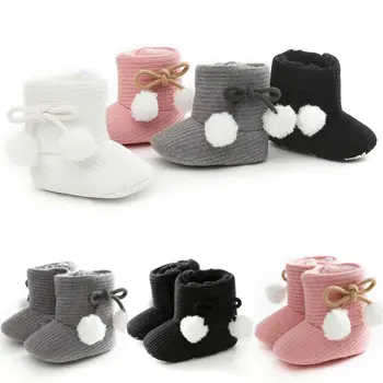 

Newborn Baby Girl Boys Autumn Winter Boots Shoes Solid Fashion Toddler Fuzzy Balls First Walkers Kid Boots Shoes 0-18M