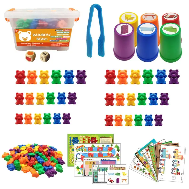 Children Montessori Toy 1 set Boxed Counting Bear Montessori Educational Cognition Rainbow Matching Game Educational Toy