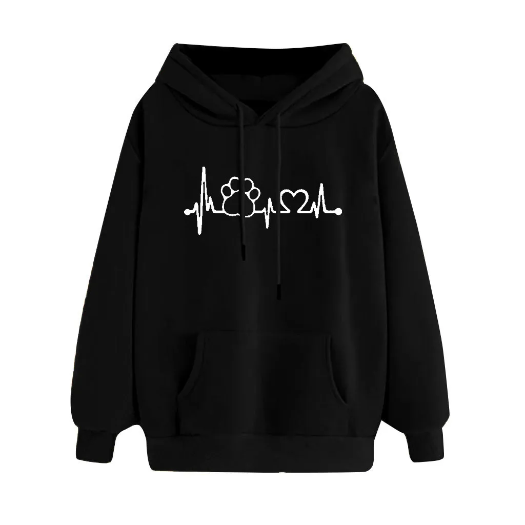 JAYCOSIN Fashion Women Dog Claw Heart Shape Sweatshirt Casual Simple Loose Solid Color Hoodie Comfortable Soft Pullove Tops
