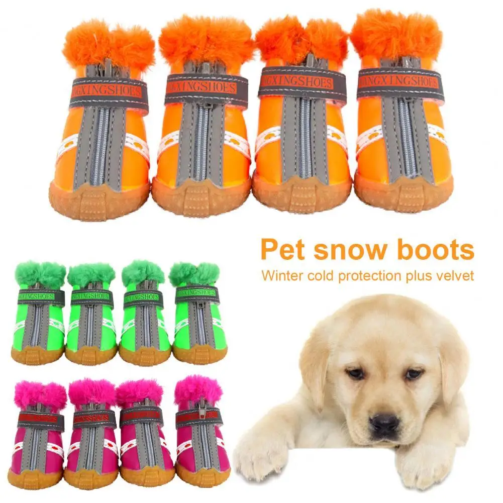 4PcsWinterPetDogShoesWarmSnowBootsWaterproofFurShoesfor